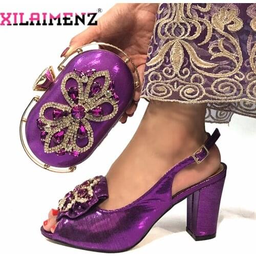 Fashion African Design High Heels Shoes and Bag To Match Italian Shoes and Bag Set in Purple Ladies Party shoes and Bag