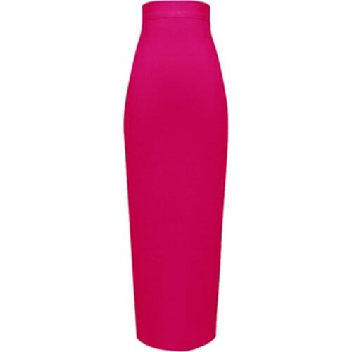 Women Candy Color Sexy Neon Green Pink Orange Yellow Pink Knee Length Midi Bandage Skirt 2021 Designer Pencil Skirt Faldas 78cm