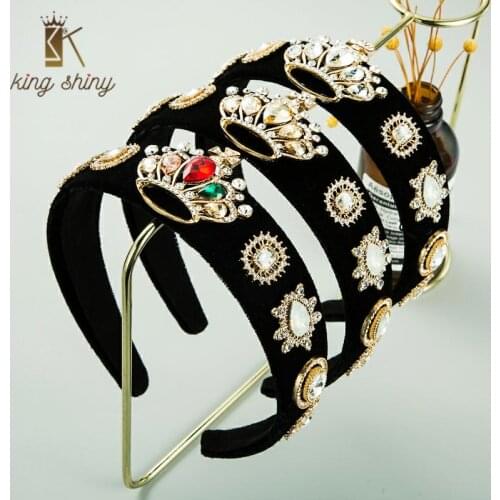 European Baroque Multi Color Crystal Headband for Woman Elegant Metal Crown Shaped Hairband Woman Party Hair Accessory Headpiece