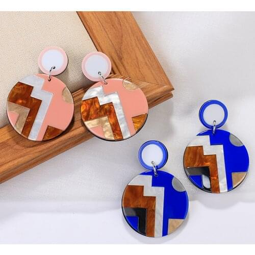 AENSOA Fashion Resin Acrylic Drop Earrings Acetic Acid Round Pendant Earrings For Women Crack Jewelry Gift Trendy Earring