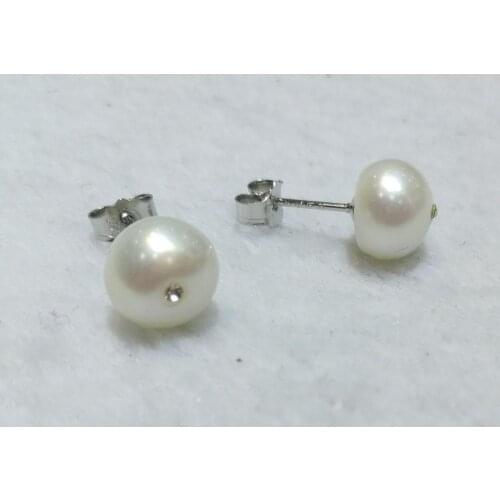 9x10mm bright white round pearl stud earrings shining crystal women Jewelry Earrings natural freshwater pearl party gift