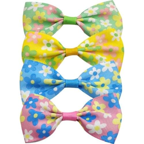 1PCS Sun flower Hair Hand Bohemian Bows Christmas Girls Scrunchy Grosgrain Ribbon Hair Bow Kids Hair Accessories 2018