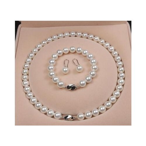 10mm White Shell Pearl Round Beads Necklace Bracelet Earrings AAA