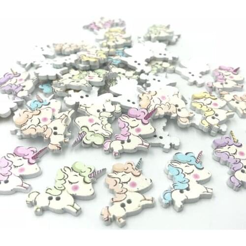 100pcs Cartoon Cute Unicorn Wooden Buttons sewing scrapbooking Kids Handicrafts 25mm