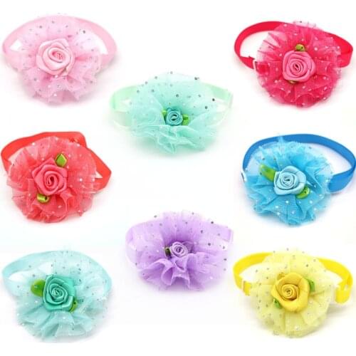 20/50 Pcs Pet Supplies Lace Rose Love Style Pet Dog Bow Ties Necktie Valentines Day Holiday Dog Accessories Dog Grooming
