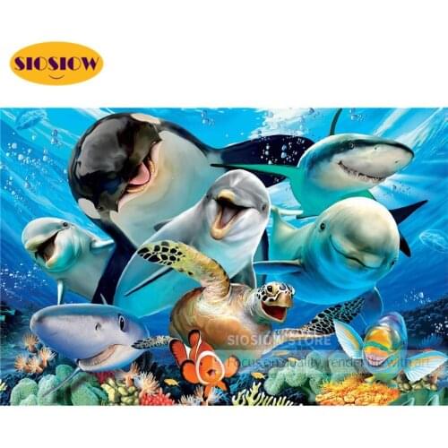 5D DIY Diamond Painting Whale Dolphins Sea Animals Zoo Set Full Drilling 3D Dimond Embroidery Cross-Ctitch Kits Home Decor Home