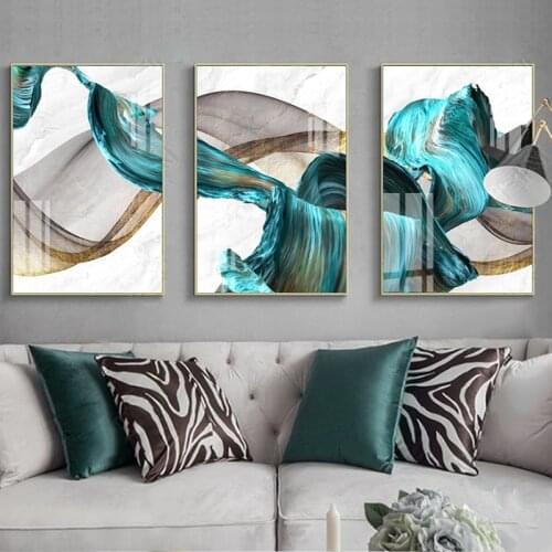 Abstract Gold Classical Luxury Poster Canvas Painting Blue Golden Ribbon Picture Home Decor Wall Art Print for Living Room Decor