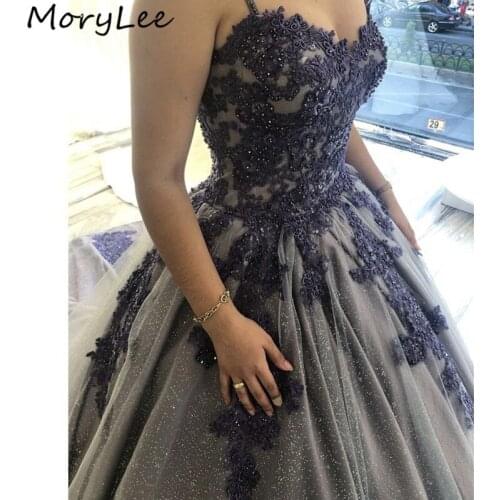 Shining Evening Dresses Sweetheart A-Line Lace Applique Crystal Tulle Evening Dresses Lace Up Back vestidos de fiesta de noche