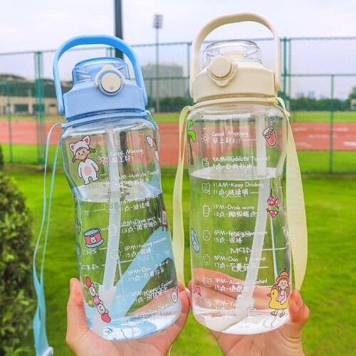 Large Capacity 2000ml Free Portable Sports Water Bottles Nutrition Straw Cup Plastic Sports Hiking Fitness Straw Water Bottle