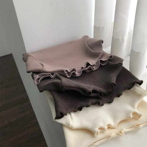 Babys spring and autumn long sleeve T-shirt Japanese and Korean childrens wear high collar baby T-shirt with ear edge