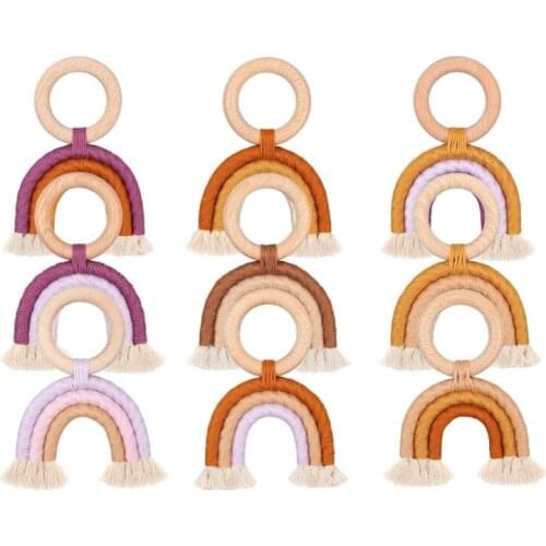 Rainbow Teething Toys Safe Organic Wooden Ring Baby Wood Teether Nursing Toys Q1FE
