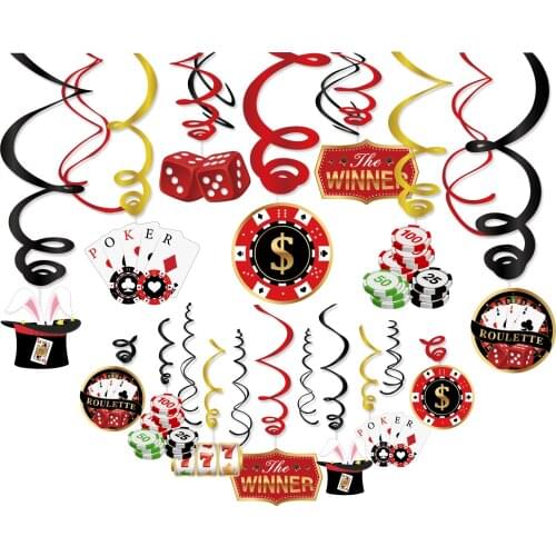 Welcome to Las Vegas Happy Pocker Party DIY Ceiling Hanging Swirls Spirals of The Winner Magician Party Hanging Indoor Spiral