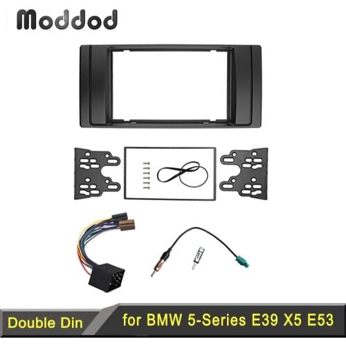 Double Din Fascia for BMW series 5 E53 E39 Radio DVD Stereo Panel Dash Trim Kit Frame with Wiring Harness Antenna Aerial Adaptor