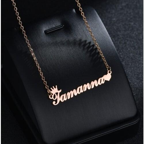 Acheerup Customized Stainless Steel Names Necklace Personalized Letter Crown Heart Pendant Choker Jewelry Gifts for Women