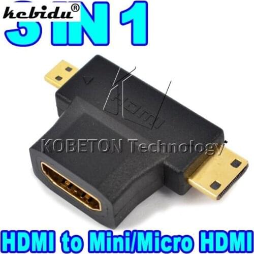 Kebidu Hot sale 2pcs Plug and Play 3 in 1 HDMI-compatible to Micro male HDMI-compatible 1.4 Female cable adapter Shape converter