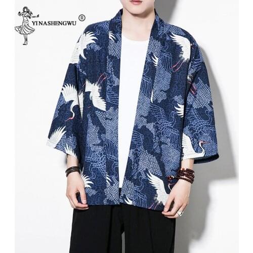 Kimono Cardigan Men Kimono Femme Yukata Harajuku Japan Kimono Summer Crane Print Kimonos Thin Shirt Asia Kimono Cosplay Costumes