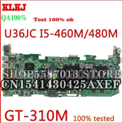 KLKJ U36JC For ASUS U36JC U36J I5-460M I5-480M GT310M Original Laptop Motherboard 1GB DDR3 Memory Test