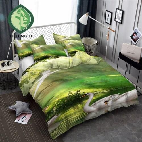 HELENGILI 3D Bedding Set Swan Print Duvet cover set lifelike bedclothes with pillowcase bed set home Textiles #TE-01