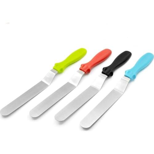 Kitchen Baking Tools Cream Scraper Stainless Steel Butter Cake Spatula With Colorful Plastic Handle LX4400