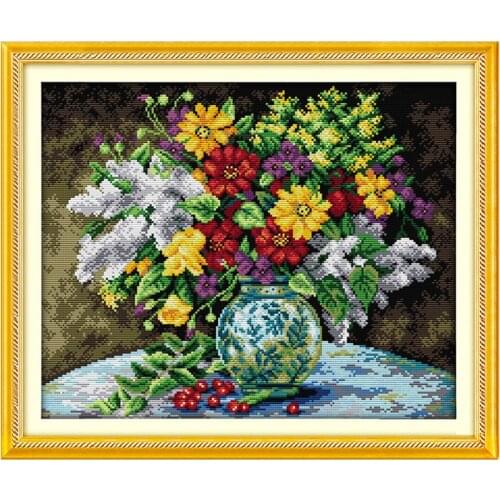 Stamp Cross Stitch Kits, 11/14 Count Pre Printed Cross Stitching Starter for Beginners DIY Sewing Crafts - Beautiful Vase