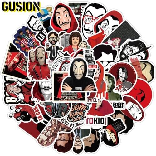 10/30/50pcs/Pack TV Show Money Heist La Casa De Papel Stickers Waterproof Skateboard Guitar Laptop Luggage Kids Graffiti Sticker
