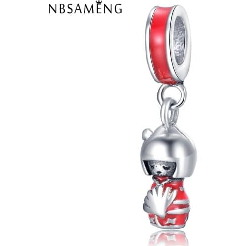 NBSAMENG 100% 925 Sterling Silver Bead Charms Cute Doll Pendant Beads With Glaze Fit Women Bracelet & Bangle