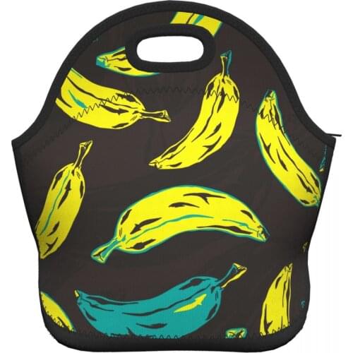 Banana Prints High Quality Neoprene Lunch Bags Top Handle Picnic Office School Food Organizer Pouch Bags for Women Girls