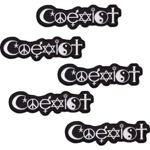 Factory outlet COEXIST moon star peace EMBROIDERED SEW ON PATCH for chlothing DIY clothing decoration paste