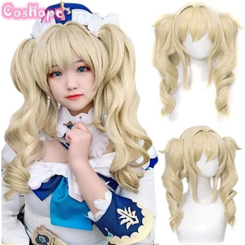 Genshin Impact Barbara Cosplay 40cm Christmas Blond Golden Wig Cosplay Anime Wigs Heat Resistant Synthetic Wigs Halloween