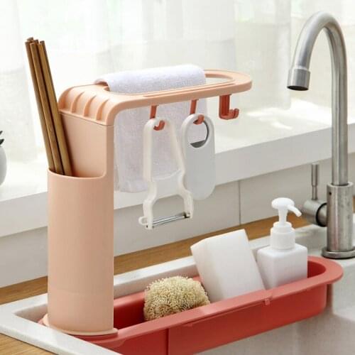 Sink rack retractable drain rack household kitchen sink drain basket plastic rag sponge storage rack kitchen organizer