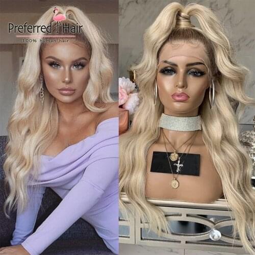 Preferred Platinum Blonde Ombre Human Hair Wig Brazilian Remy Lace Front Wig Pre Plucked Transparent Lace Wigs for Women