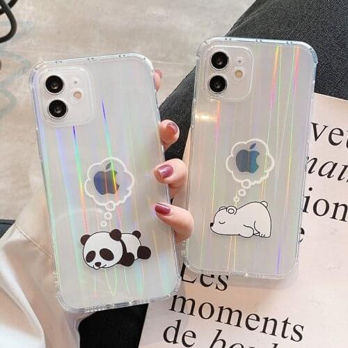 Creative Bear Panda Animal Laser Transparent Soft Phone Case For iPhone 12 Pro Max 12 MiNi 11 Pro Max X XS Max XR 7 8 Plus Cover