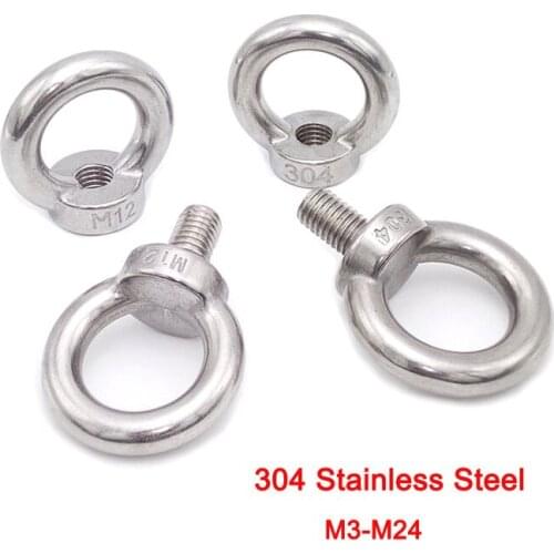 304 A2 Stainless Steel Eye Bolt Lifting Eye Screws Metric Eyebolt Ring Screws M3~M24 Length 9mm-50mm