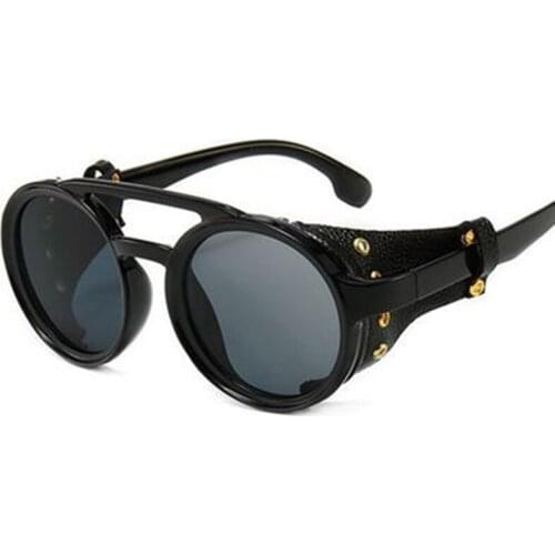 2021 Retro Round Frame Punk Steam Male Sunglasses Personality Leather Case Gothic Female Goggles Driving Glasses Gafas De Sol