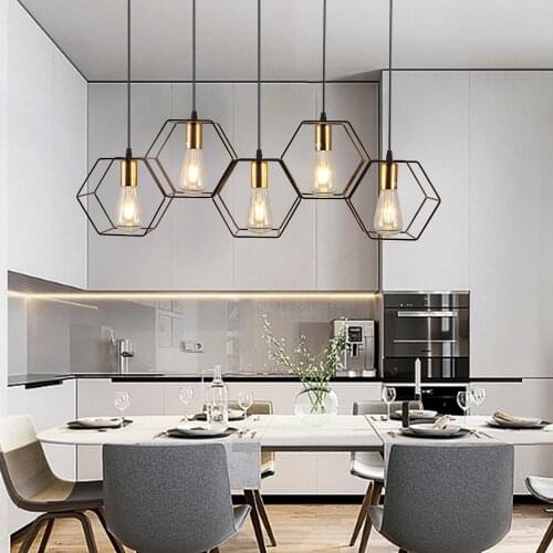 Modern Black Cage Pendant lights 3/5 Lights Iron Art Adjust Cable Pendant Ceiling Lamps for Dining Room Bedroom Lamp Loft E27