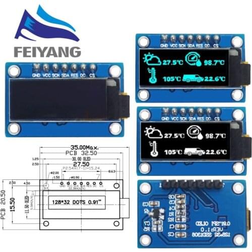 SSD1306 7PIN 0.91inch 128x32 SPI OLED Module 0.91" OLED Display Module White Blue OLED Screen Board For Arduino