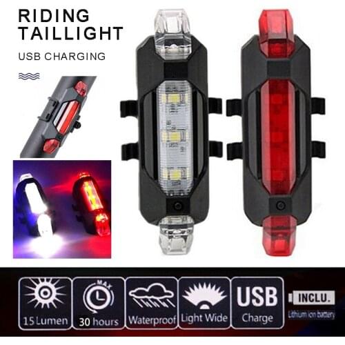 Tocawe 1pc Mini Mountain Lamp Riding Warning Tail Light USB Charging 5 LED Super Bright Bicycle Rear Lamp