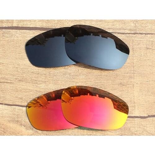Vonxyz 2 Pairs Stealth Black & Ruby Mirror Polarized Replacement Lenses for-Oakley Split Jacket Frame