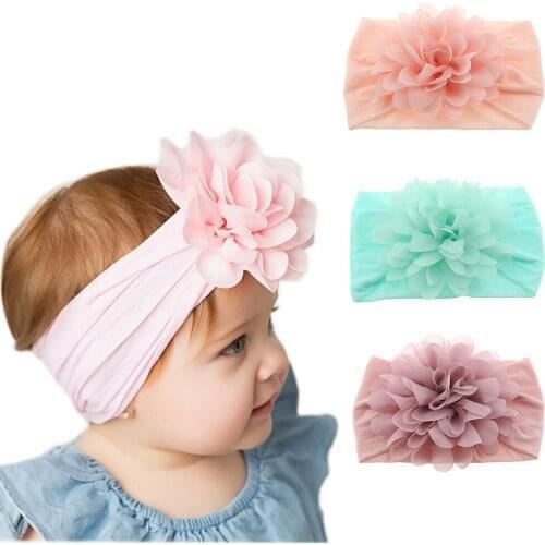 Yundfly 10pcs/lot Soft Stretch Chiffon Flower Baby Headband Newborn Knot Wide Nylon Headwraps Infant Girls Headwear Photo Props