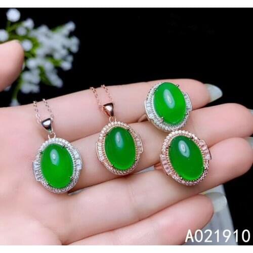 KJJEAXCMY boutique jewelry 925 sterling silver inlaid Natural Chalcedony pendant Ring ladies suit Support detection luxurious