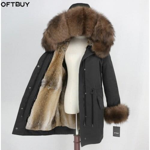 OFTBUY Winter Jacket Women Real Fur Coat Waterproof Parka Natural Fox Fur Collar Cuffs Rabbit Fur Liner Outerwear Detachable New