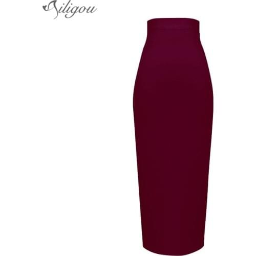 Ailigou Women Candy Color Sexy Neon Green Pink Orange Yellow Pink Knee Length Bandage Skirt Designer Pencil Skirt Faldas 56cm