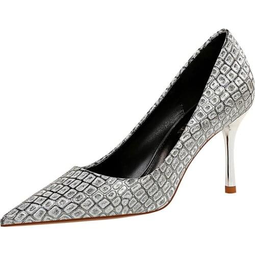 Euro Style Women Crocodile Pattern Thin High Heels Party Wedding Shoes Woman Sexy Pointed Toe Prom Pumps New 2021 Shoes