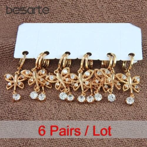 6 Pairs Butterfly Gold Earrings Women Bijoux Femme Pendientes Largos Oorbellen Bong Tai Orecchini Donna Kolczyki Damskie E2342
