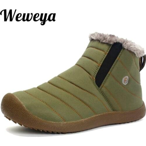 Weweya Sturdy Bottom Snow Boots Men Cotton Waterproof Winter Fur Ankle Boot Shoes Male Elastic Unisex Outdoor Footwear Work Shoe