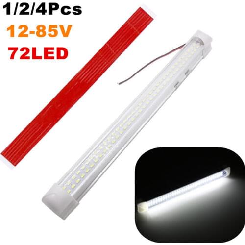 1/2/4Pcs 72LED 12-80V Car Interior Strip Lights Bar Reading Lamps For Van Lorry Truck Boat Rvs Trucks Trolley Outdoor Lighting
