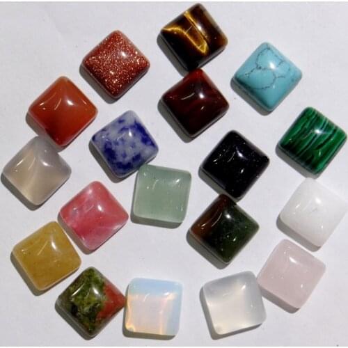 10*10mm Natural Gem stone Rose Quartz crystal Unakite Square ring face Pendant for diy Jewelry making necklace Accessories 50PCS