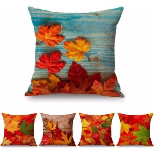 18" Autumn Maple Leaf Red Orange Fall Leaves Decorative Sofa Throw Pillow Cover Hot Sale Cotton Linen Office Chair Cushion Cover