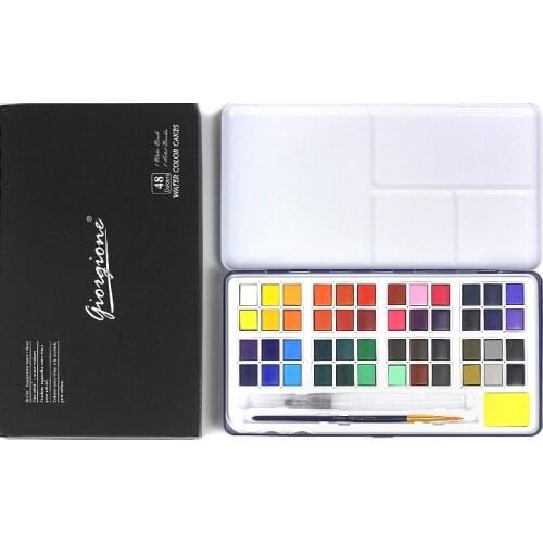 24/48Colors High Quality Solid Watercolor Pigment Set with paint brush Portable Watercolor paint for Art Supplies