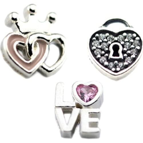 3PCS/Lot Forever Heart Petites Charms 925 Sterling Silver Jewelry Small Decorative Bead Fits DIY Floating Locket Necklace